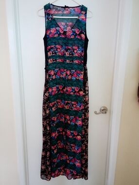 Sleeveless Floral Sheer Long Vest Or Dress